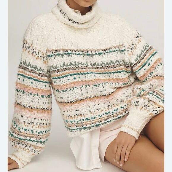 Pilcro Chunky Knit Balloon Sleeve Boxy Turtleneck Sweater NWT Size Extra Large - Picture 1 of 8